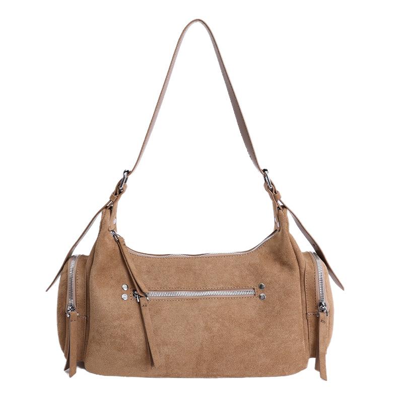 PU Suede Hobo Bag Women s Fashion Shoulder Tote with Multiple Zip Pockets Casual Everyday Handbag