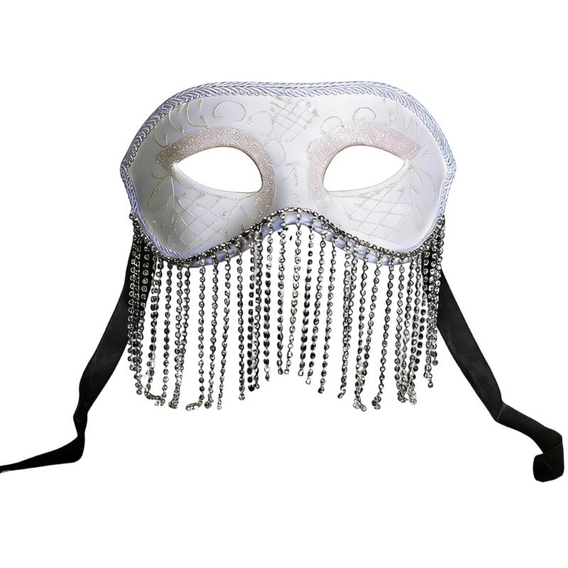 Venetians Mask Rhinestones Tassels Masquerades Mask Carnivals Mardi Gras Prom Mask Cosplay Party Mask Women Men белый