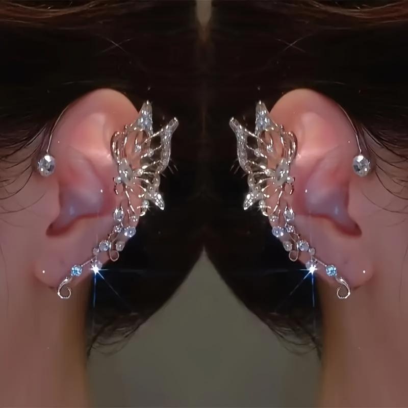 Ear Cuff Korean Style Hollow Out Lustrous Without Piercing Temperament Butterfly Elf Inlaid Rhinestone