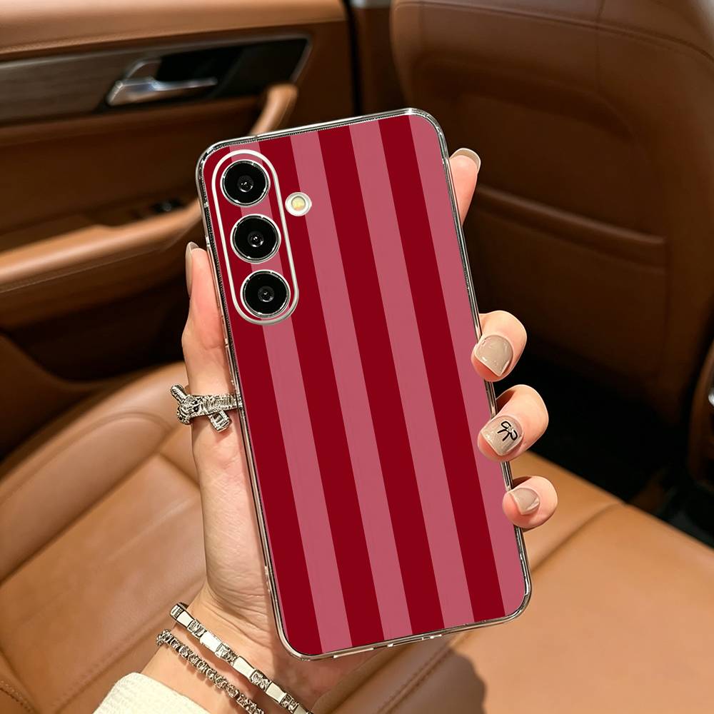 Burgundy White Stripe Clear Phone Case for Samsung Galaxy A71, A70, A52, A51, A40, A30