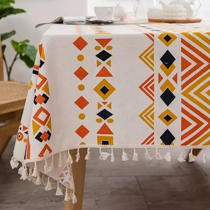 Bohemian Waterdichte Tafelkleed voor Rechthoekige Tafel Katoen Linnen Tafelhoezen Keuken Eettafel Tafelblad Tafelkleed Nappe mat 120x120cm