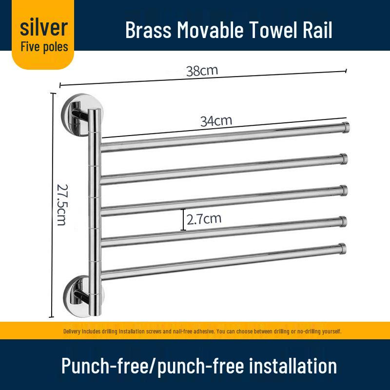 Rotatable Gold Foldable Copper Towel Rack - Punch-Free Multi-Bar for Bathroom