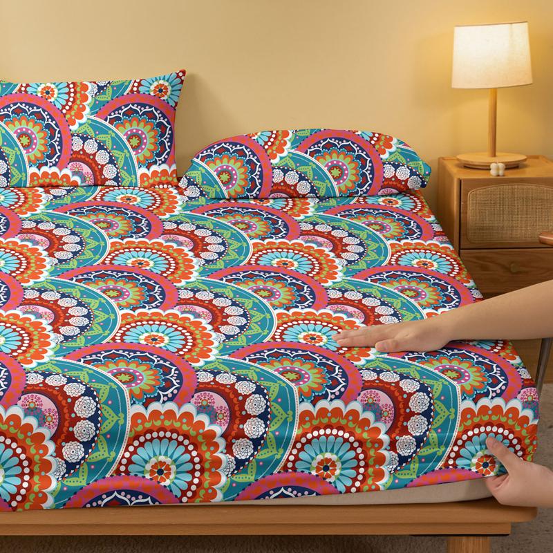 1 Cearșaf cu elastic simplu, modern, boem, imprimat, mat, Husă de pat imprimată pentru dormitor, Lenjerie de pat (Excluzând fetele de pernă)