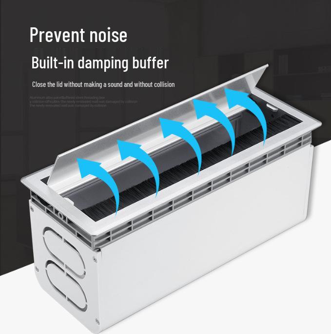 Dustproof Aluminum Cable Management Box: Flip-Top Desk Wire Cover Plate with Brush