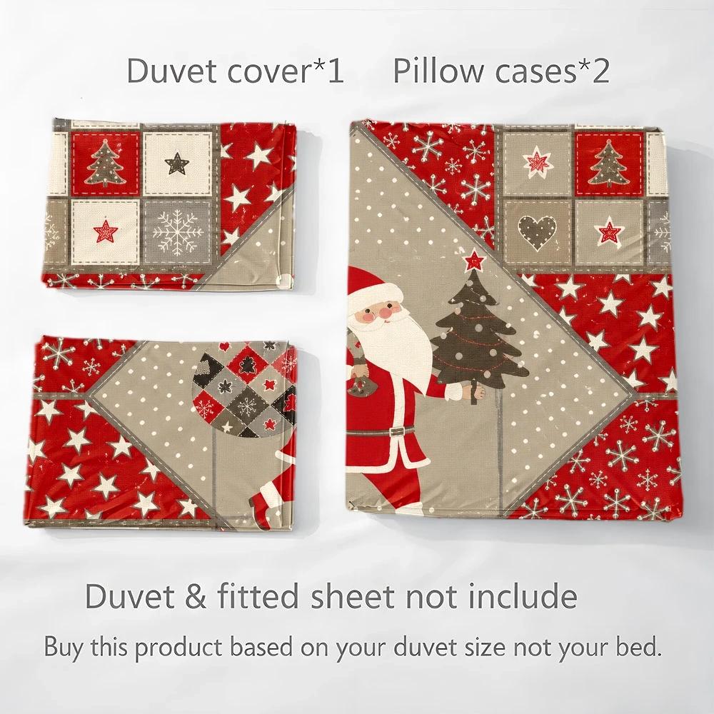 Christmas Duvet Cover Set Santa Claus with Tree 100% Polyester Fiber Duvet Cover Ultra Soft Brushed Bedding for Bedroom Hotel Dormitory