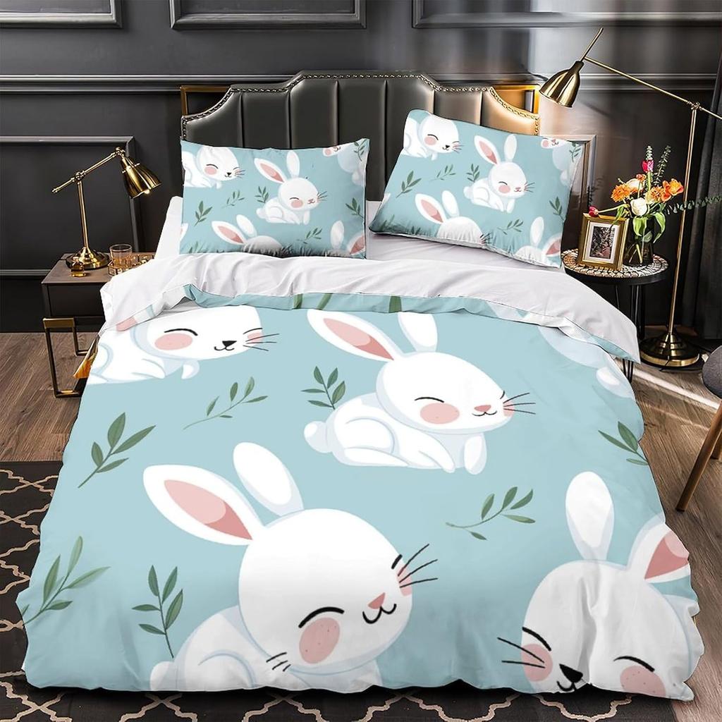 Kaninchen Bettwäsche Set Bettwäsche für Kinder Jungen Mädchen 3D Gedruckte Deckenhülle Steppdecke Mikrofaserbezug Schlafzimmer Kollektion 2 Stück