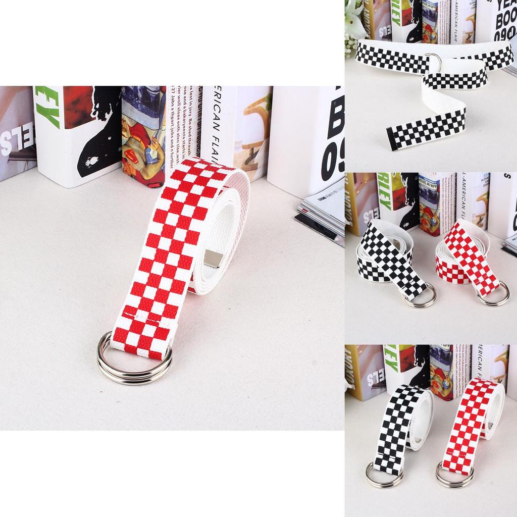 Nylon Weave Belt With Double Ring Buckle And Checkered Design For College Students