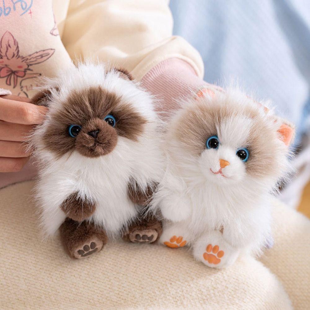 Simulation Cat Plush Doll Pendant PP Cotton Long Hair Cat Keyring Fashione Bag Pendant Kids