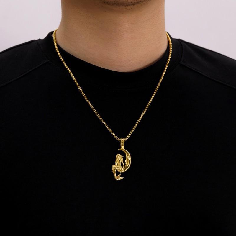 European American Versatile Personalized Necklace Men's Stainless Steel Trendy Creative Design Mermaid Moon Titanium Accessories