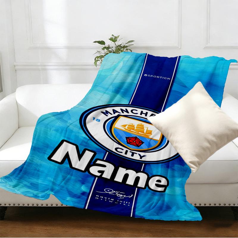 Custom Name Personalized Manchester City FC Print Blankets, Home Decor, Bedroom, Sofa, Camping, Couch, Gifts for Birthday Christmas