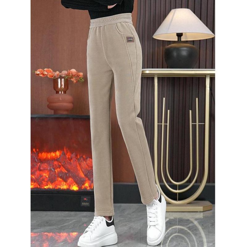 2024 Autumn/Winter Women's High Waist Fleece-Lined Harem Pants - Warm, Slimming, Casual, Thickened, and Fashionable.