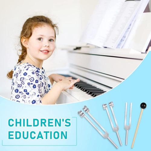 Dovhmoh (128Hz, 256Hz, 512Hz) Tuning Fork Set with Tuner Metronome and Reflex Hammer for Chakra Healing, Sound Therapy, and A-Repair