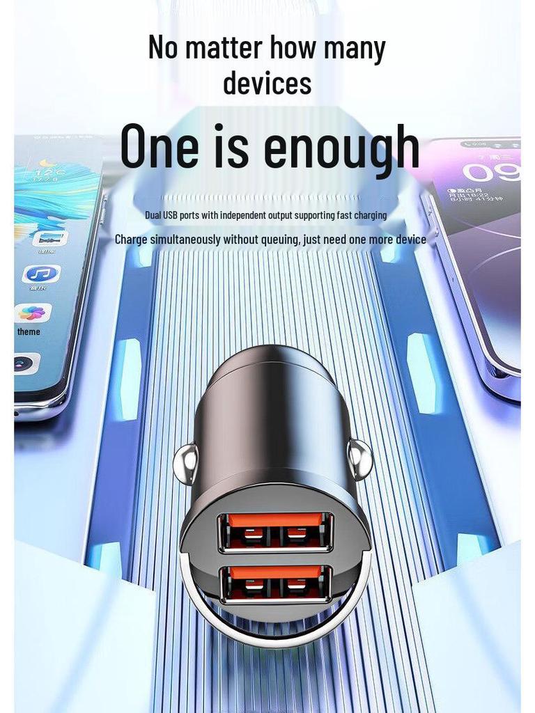 240W Dual USB Car Charger - Fast Charging 12V/24V Invisible Plug