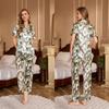 Yaoting ice silk pajamas women's summer short-sleeved trousers loungewear set high-end printing two-piece set TZ1111