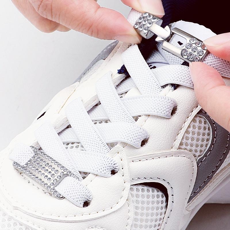 Silver Diamond buckle No Tie Shoe laces Elastic Laces Sneakers Tennis Shoelaces without ties Flat Shoelace for Shoes accessories