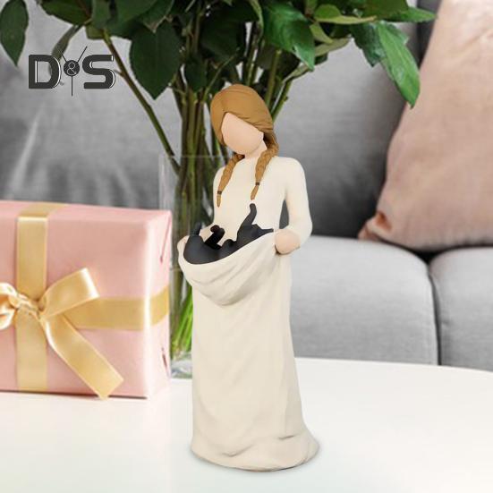 Kobiety Czarny Kot Figurka Czarny Kociak Statua Żywiczna Rzeźba Dekoracja Ozdoba na Biurko Półkę na Książki Prezenty Pamiątkowe dla Kota