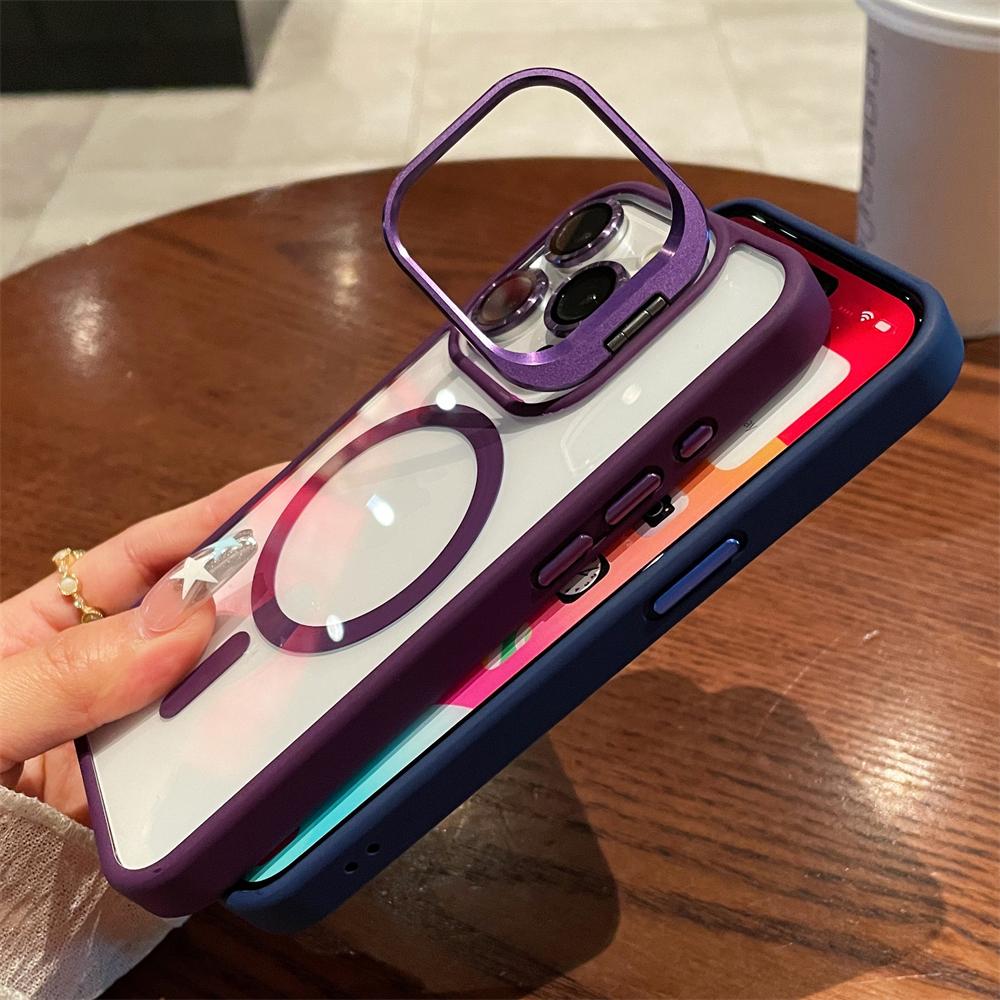 Magnetic Camera Stand Holder Clear For iPhone 15 14 13 12 11 Pro Max Plus For Magsafe Lens Mount Bracket Shockproof Cover Funda