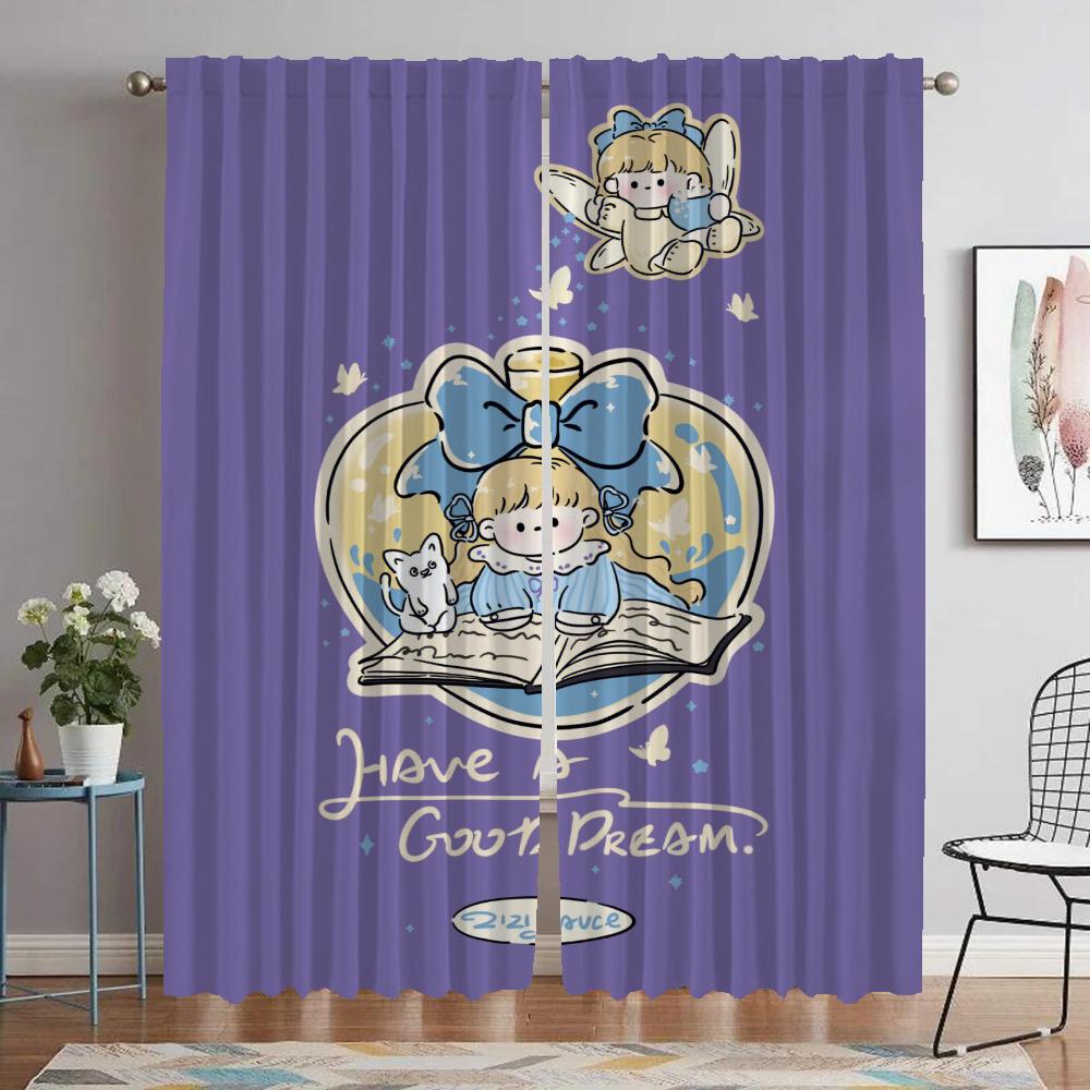 

Window Curtain for Room 2 Panel Cute Girls Home Interior Curtains Shades Partition Tulle for Bedroom Halloween Decoration Living W50xH70cmx2pcs-CL
