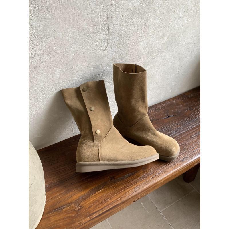 Cowhide version~ lapel ugly cute big head short boots women's new spring and autumn single boots retro platform Martin boots