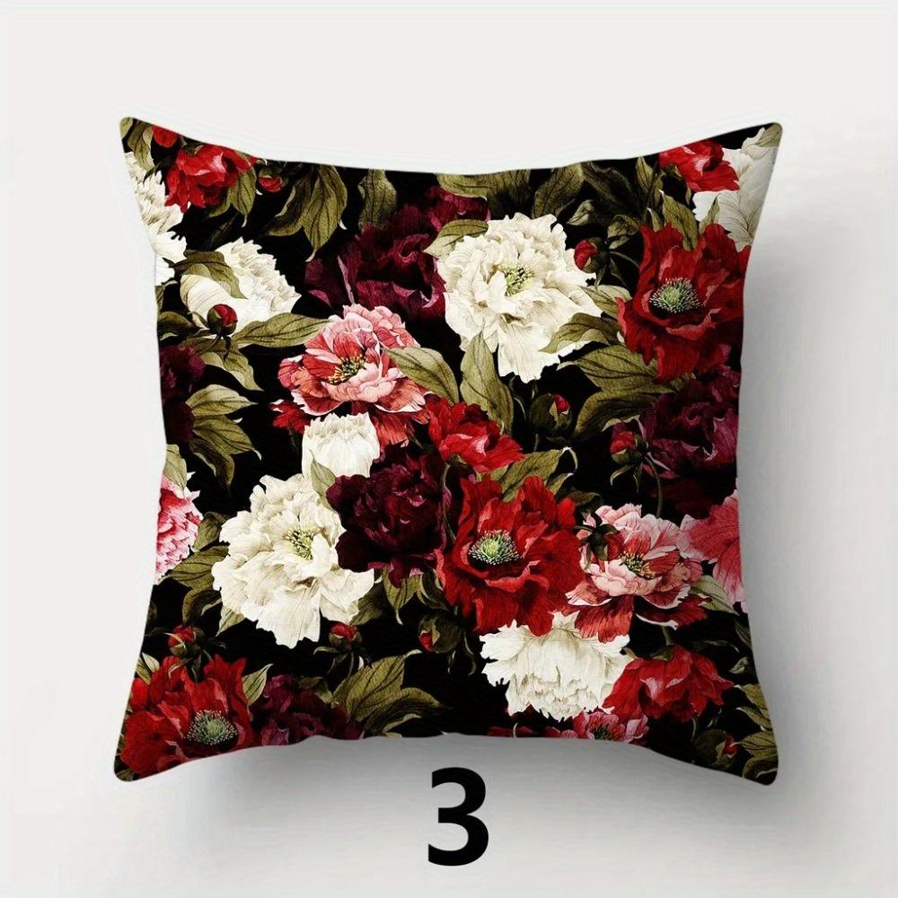 4 Pièces Motifs Rose Pivoine Housse de Coussin Imprimée Double Face Peluche Courte Convient aux Salons Chambres Canapés Coussin d'Appoint