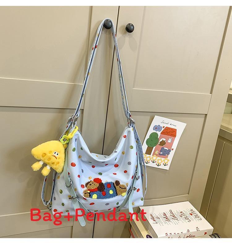 

Cute Cartoon Dog Polka Dot Pattern Shoulder Bag Backpack With Zipper For Daily Use синий
