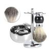 Profesionální pánský stojan na holicí nástroje   Štětec z umělých jezevčích štětin   Slitinová miska na mýdlo Sada
