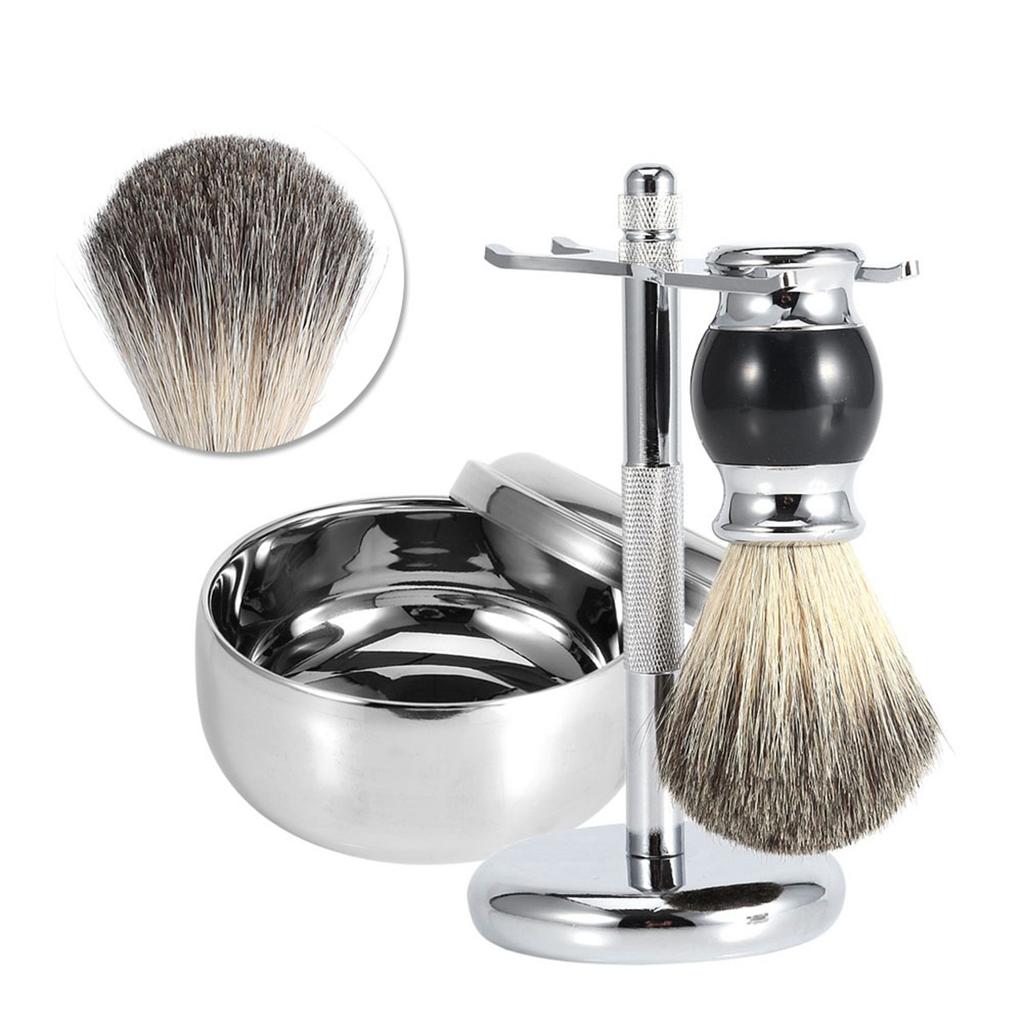 Professional Men Shaving Tool Stand Holder   Faux Badger Hair Brush   Alloy Soap Mug Bowl Kit