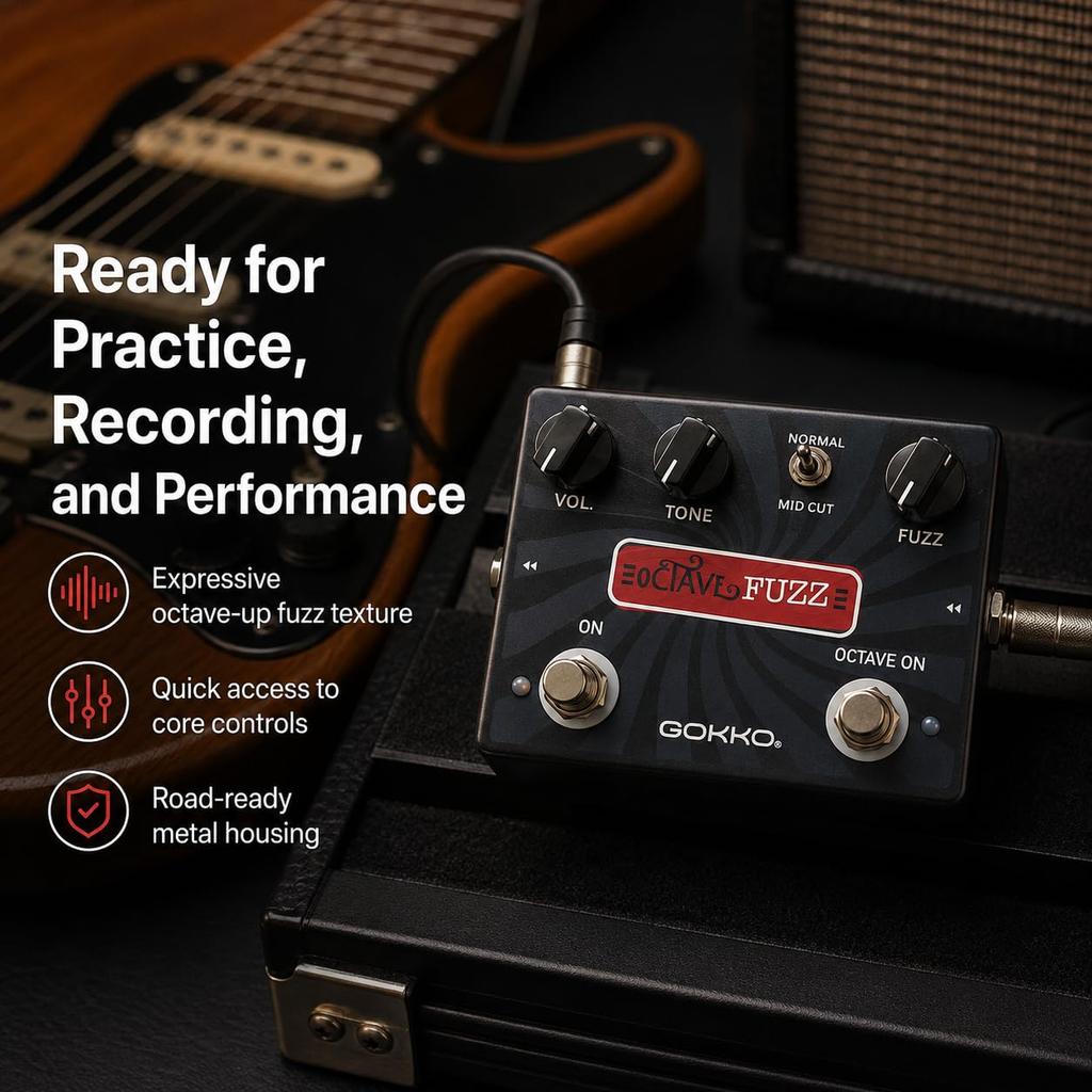 GOKKO OCTAVE FUZZ Fuzz Guitar Effect Distortion Guitar Effect Pedal Switch True Durable Aluminum Construction GK-31 - Octave-Up Pedal, (with Mid-Cut &