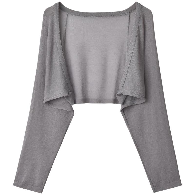 Damen Weißes Eis-Seiden Sonnenschutz-Strickjacke mit Camisole-Kleid - Sommer Dünner Stil, Kleiner Bolero Jacken Überwurf