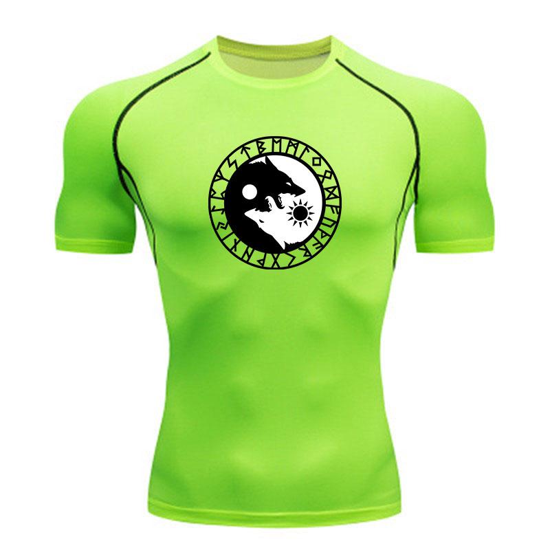 Men's Compression Workout T-Shirt, Viking Wolf Yin Yang Rune
