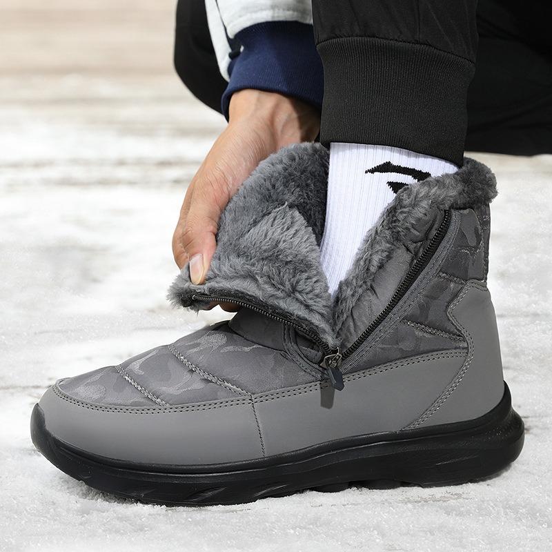 Winter large size velvet warm waterproof side zipper snow boots men's northern cotton boots high top large cotton shoes short boots