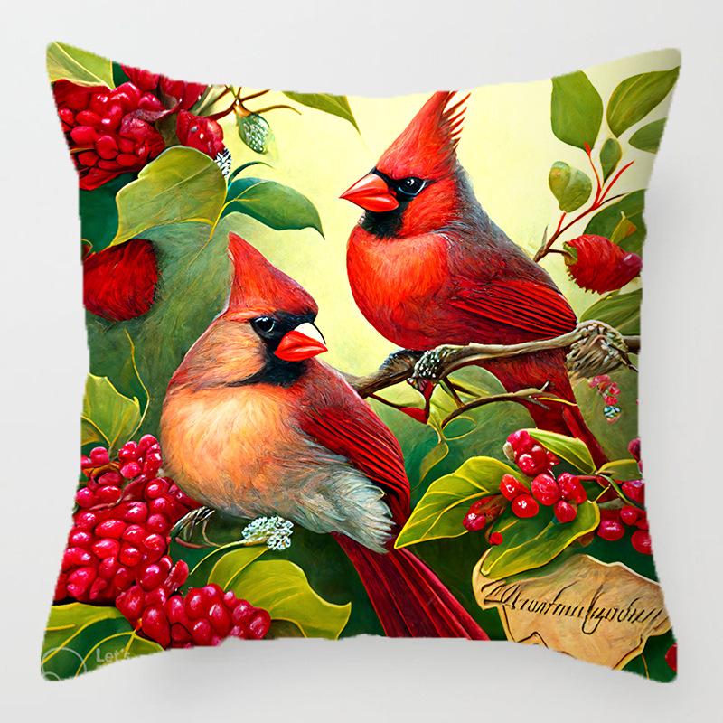Bird, Flower and Parrot Pattern Throw Pillow Cover with Short Plush Print for Living Room Sofa Decoration Cushion Cover