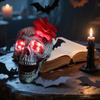 Halloween Skull Statue with Flower Plastic Small Size Human Head Bone Sculpture Collectible Skeleton Figurine for Indoor Outdoor Decor