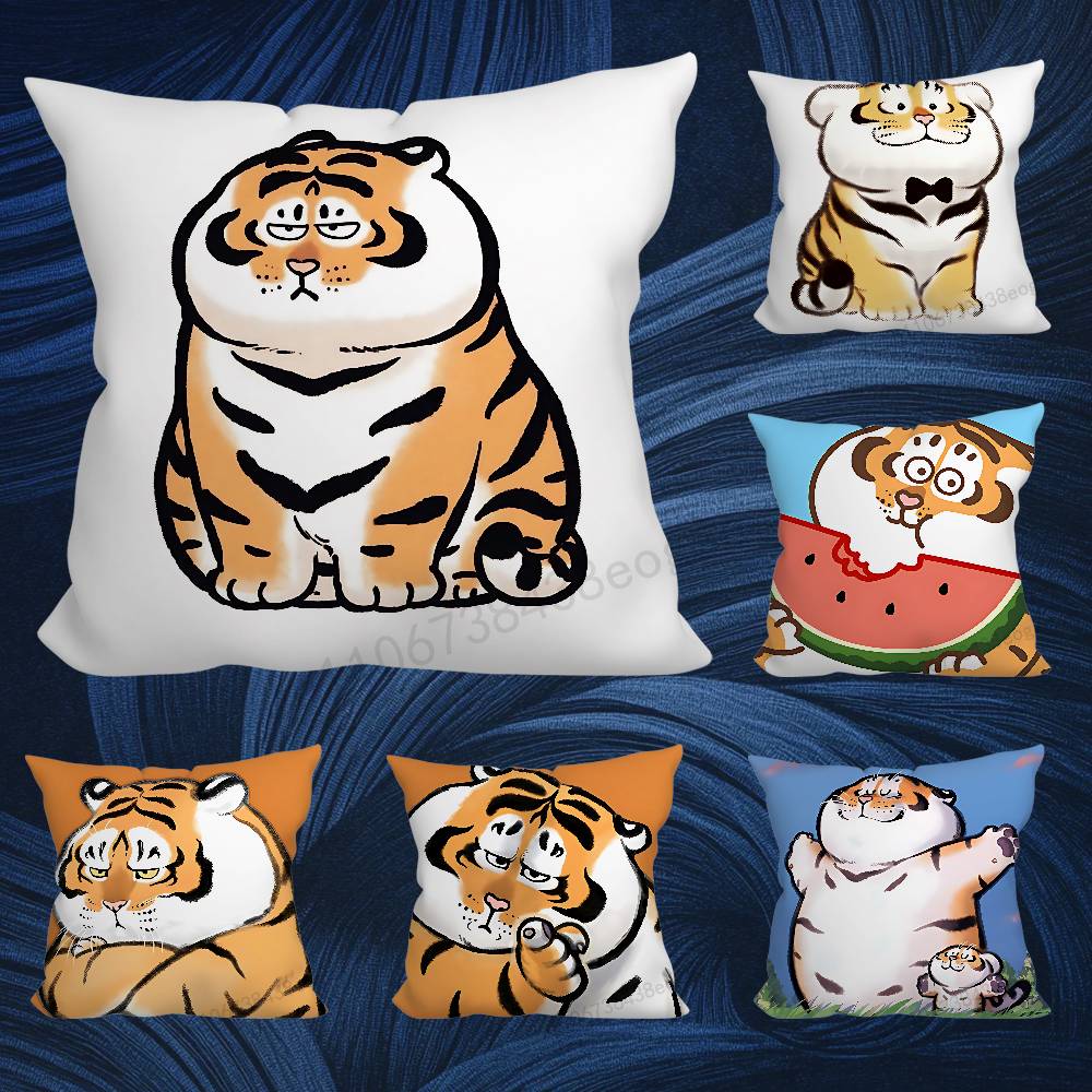 Funny Cute Cartoon Tiger Throw Pillow Case For 45*45cm,55*55cm,30*30cm For Home Bedroom Decoration And Protector