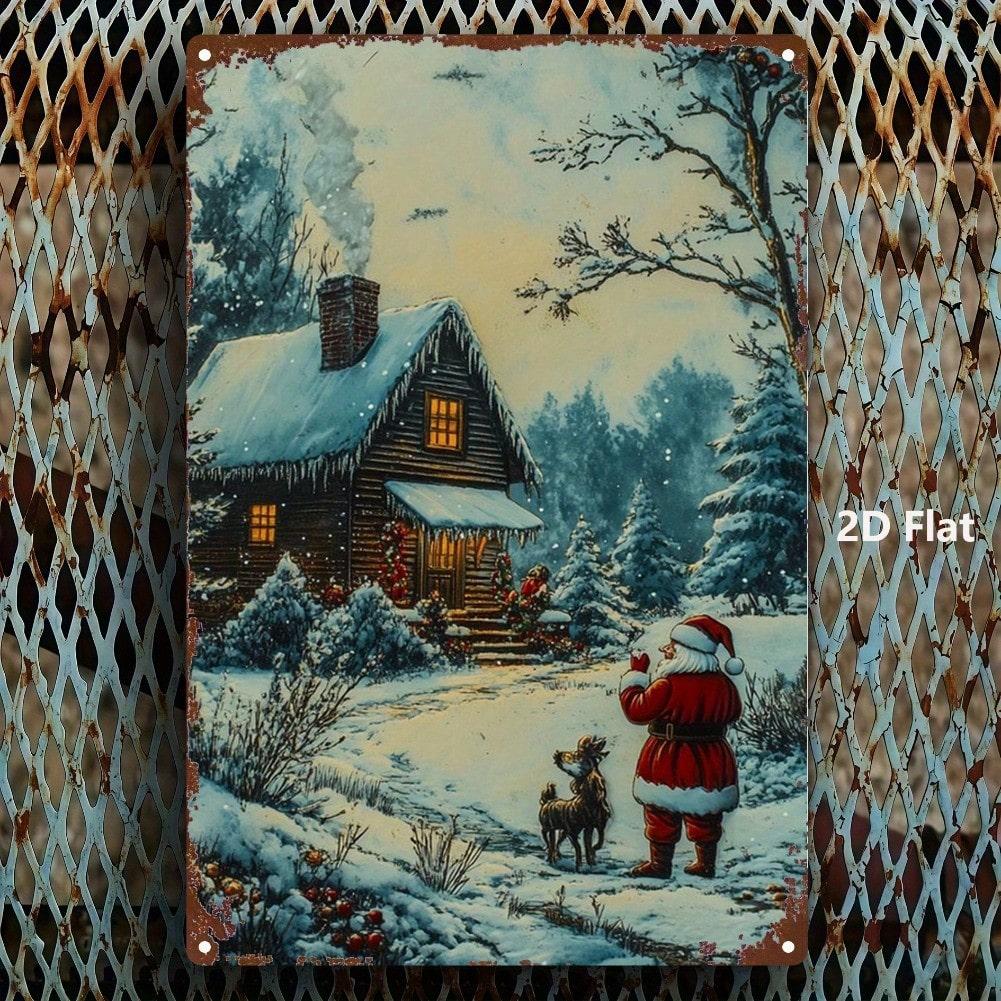 

Vintage Metal Tin Sign Santa Claus Reindeer Wall Art 8x12 Inch Antique Retro Decor for Home Bar Cafe Farm 20x30cm