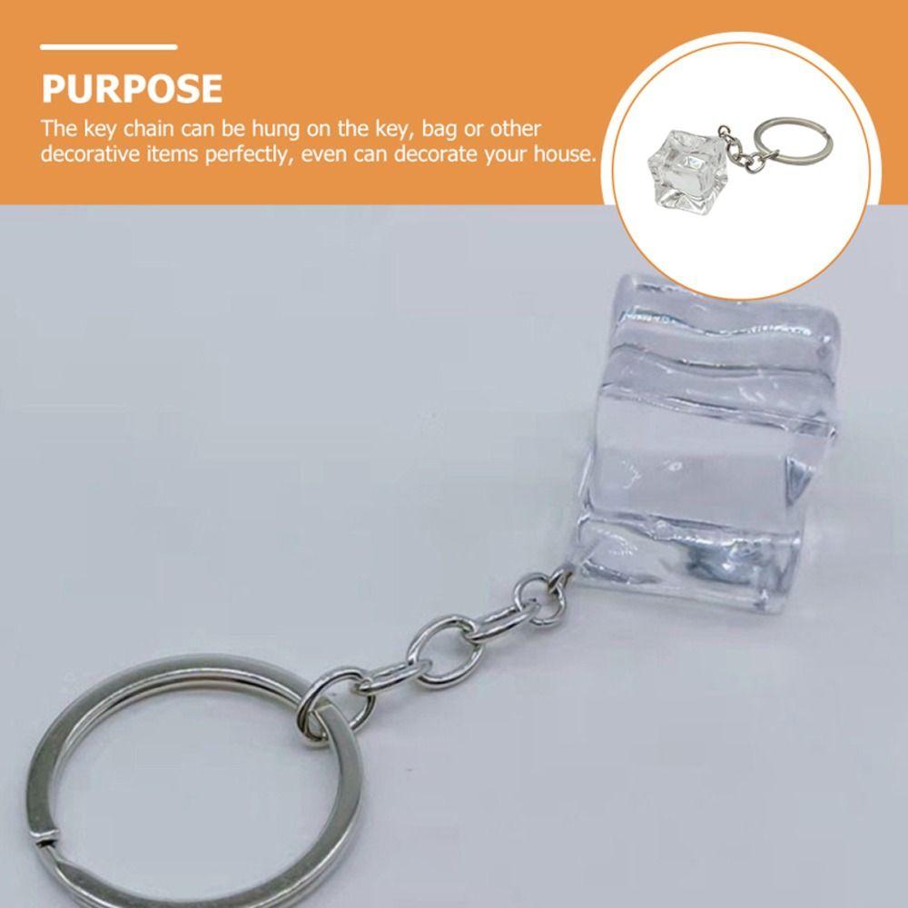 Transparent Ice Cube Acrylic Pendant 3D Geometric Ice Keychain  Zinc Zinc Alloy Charms Gifts