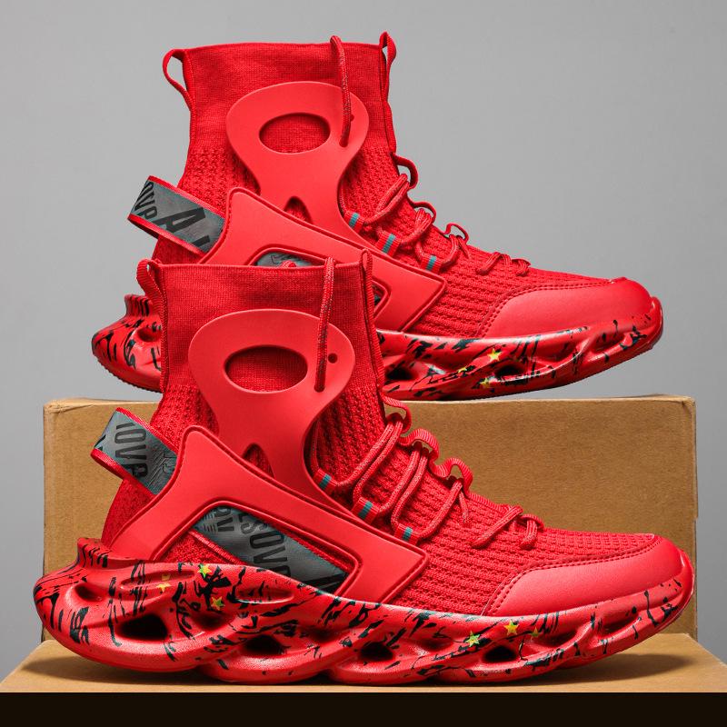 Popular Plus Size Men's Fly-Knit High-Top Sock Sneakers - Trendy Blade Cushioning Running Shoes