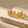Elegant C-Shaped Hollow Round Stainless Steel Stud Earrings - Trendy, Versatile, and Unique High-End Ear Jewelry