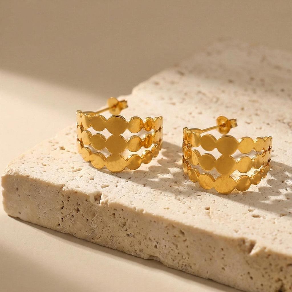Elegant C-Shaped Hollow Round Stainless Steel Stud Earrings - Trendy, Versatile, and Unique High-End Ear Jewelry