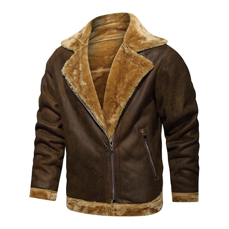 Men's Leather & Fur Integrated Lapel Jacket - Winter Warmth, Thick, Fitted, Stylish