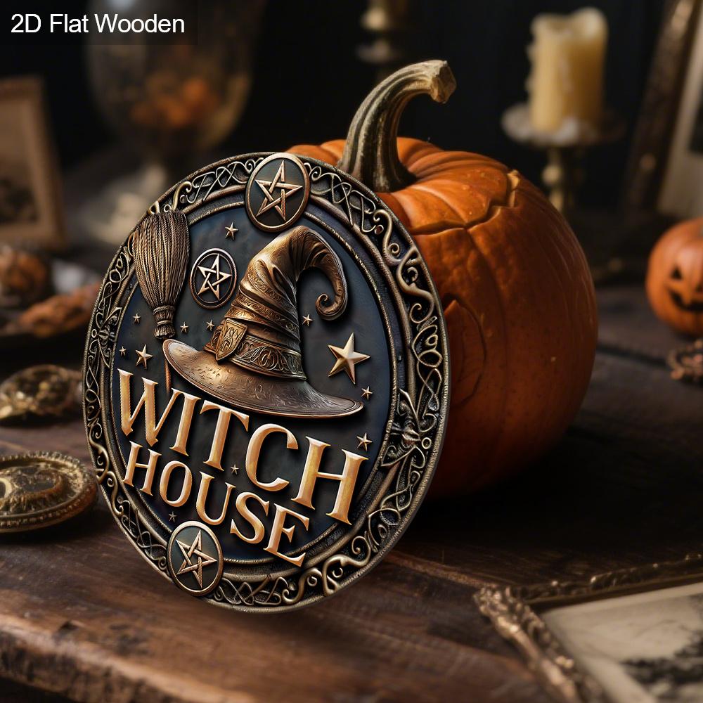 Retro Halloween Wooden Sign with Witch House Design - Unique Wall Pediments - Ideal for Front Door, Yard, Porch, Room Decor