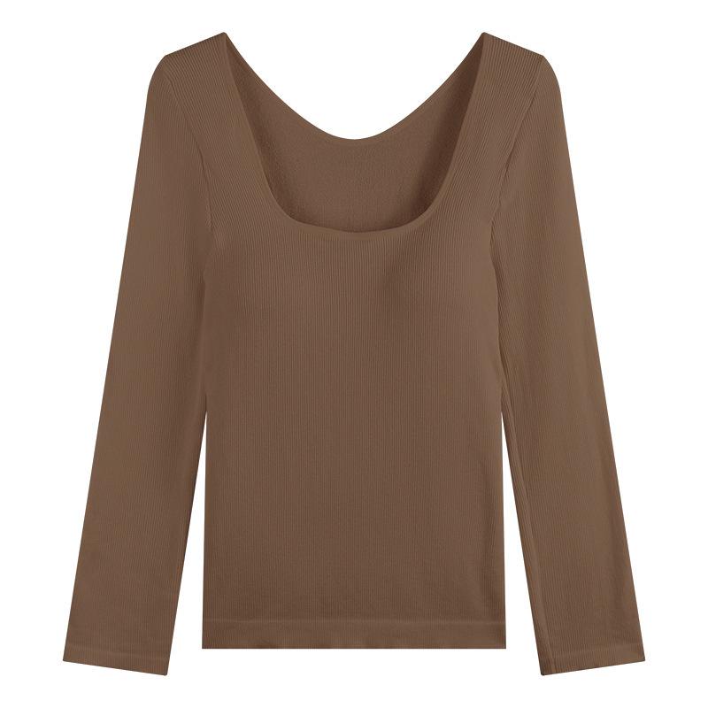 Korean Long Sleeve Fleece-Lined Slim Fit Square Neck Undershirt for Women