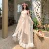 Fairy Ruffle Chiffon Suspender Dress Female Summer French Irregular Mesh Fairy Vacation Long Skirt