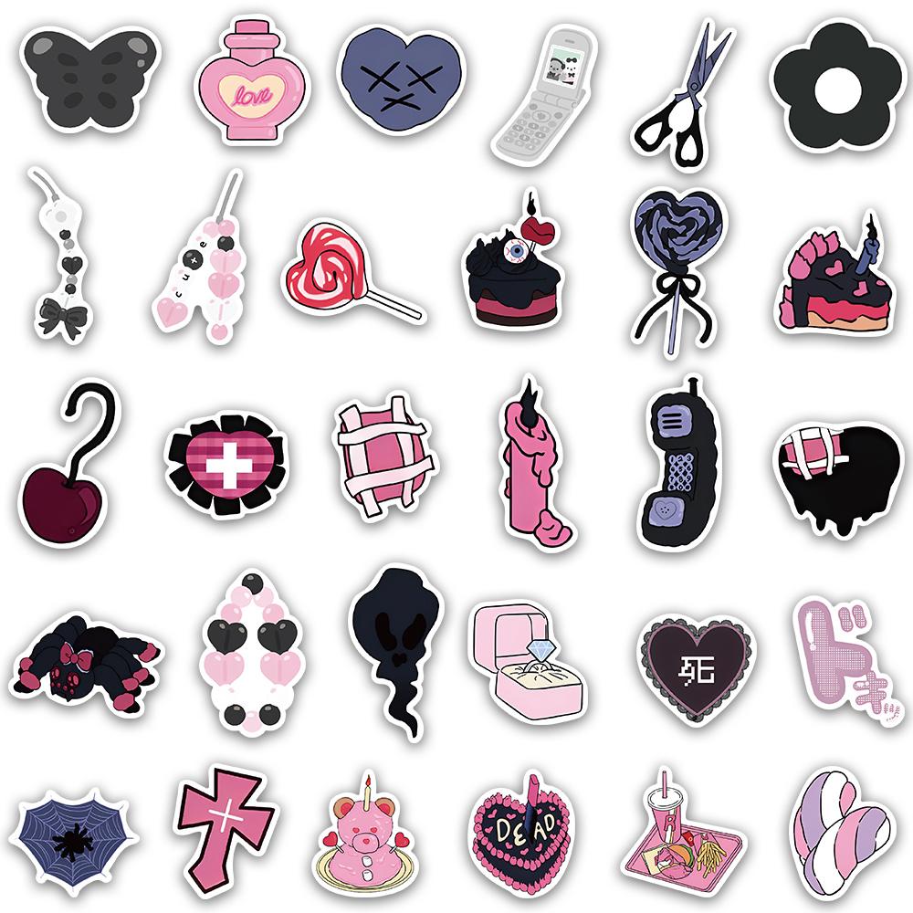 60Pcs Y2K Pink Kawaii Girls Gothic Stickers Cute Anime Aesthetic Decals Phone Suitcase Laptop Stationery Car Toy Sticker