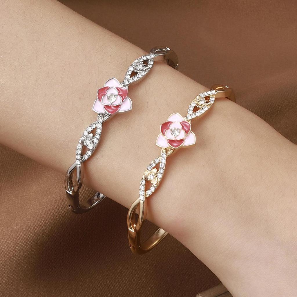 Retro Lotus Diamond-Encrusted Cloisonné Enamel Bracelet - Colorful Luxury Women's Bangle Jewelry