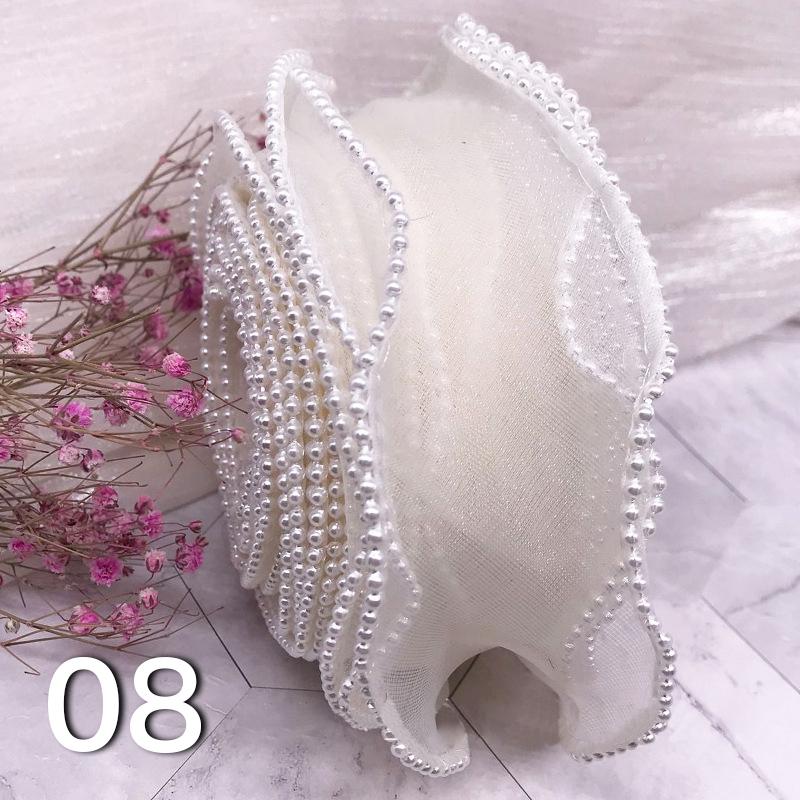 10 Yards Pearl Beads Wavy Edge Tulle Mesh Ribbon Trim DIY Clothing Dress Crafts Lace Fabric For Party Wedding Background Decor