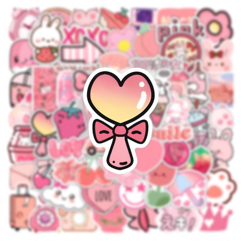 62pcs Cute Pink Stickers Kawaii Graffiti Stickers for DIY Luggage Laptop Skateboard Motorcycle Bicycle Stickers