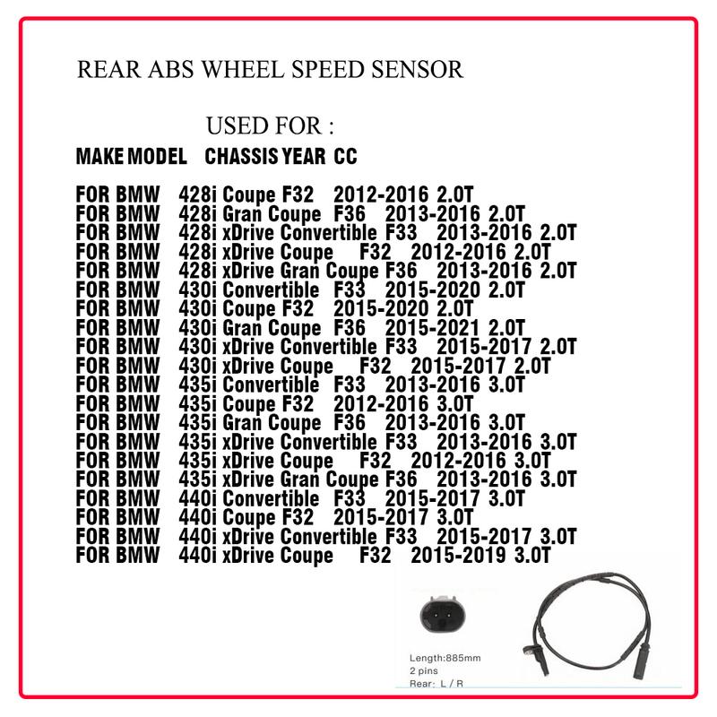 Car Accessories REAR ABS Wheel Speed Sensor For BMW ActiveHybrid 3 GT 1 2 3 4 M Series 34526791225 6791225