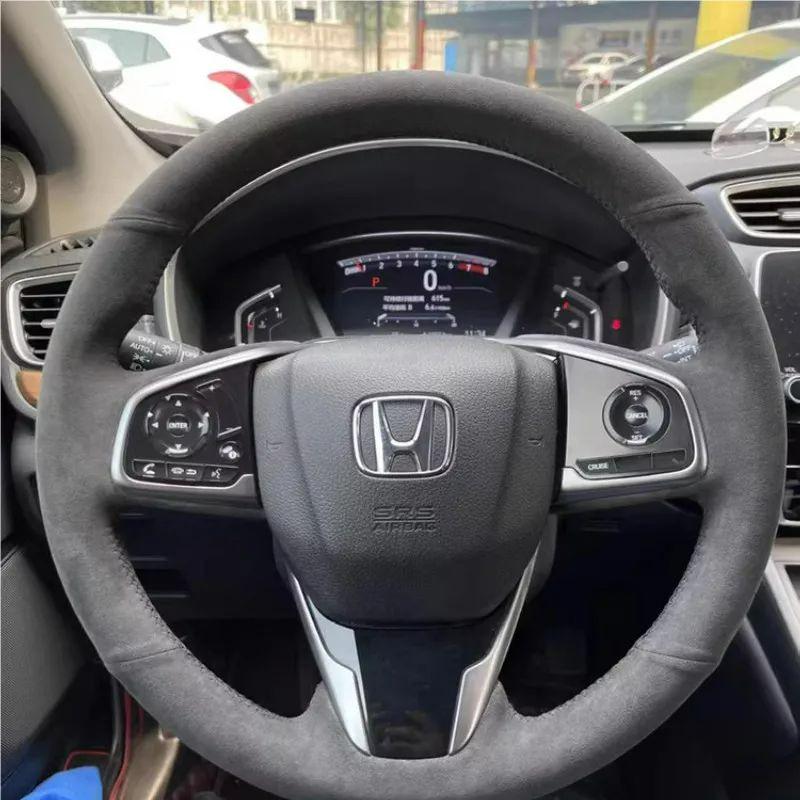 Hand-Stitched Suede Steering Wheel Cover for Honda Civic, CR-V, Fit, Accord, XR-V, UR-V, and Breeze