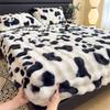 Set Lenzuolo con Angoli in Pelliccia di Coniglio Peluche: Foderato in Pile, Caldo per l'Inverno, Include Coprimaterasso - Set da 3 Pezzi per Letto Matrimoniale